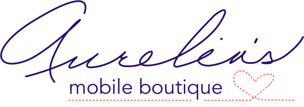 Aurelia's Mobile Boutique logo with handwritten lettering and a stitched heart